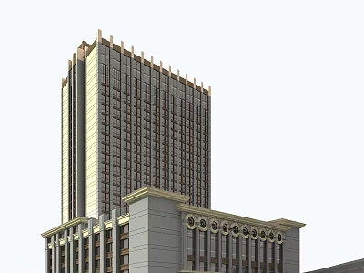 Tall Modern Office Building With Classical Style Base Large Windows And Decorative Top 3d model
