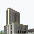Tall Modern Office Building With Classical Style Base Large Windows And Decorative Top