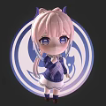 Cute Pink Haired Cat Ear Character With Blue Circle Dragon Creature Design Art 3d model
