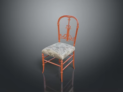 Ornate Single Chair With Orange Metal Frame And Patterned Cushion 3d model
