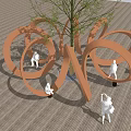 Outdoor Chair with Circular Orange Design Where People Sit Around a Tree for Relaxation