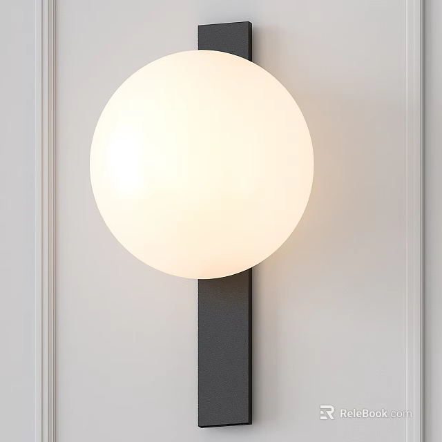 Modern Round White Globe Wall Sconce Mounted On Gray Wall With Black Bracket 3d model