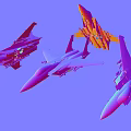 Four Military Fighter Jets Flying in Formation Against Blue Sky Background