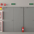 Fire Equipment Setup With Emergency Lights Fire Cabinets And Extinguisher 3d model