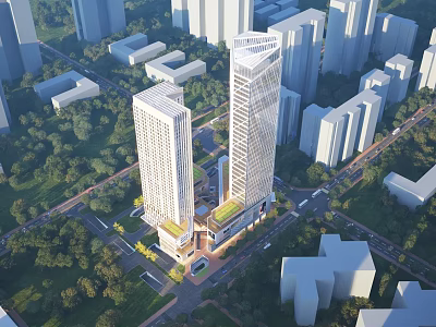Modern Birds Eye View Urban Planning With Tall Buildings Green Spaces And Roads 3d model