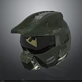 Green Futuristic Helmet With Metallic Surface Design And Transparent Visor Details