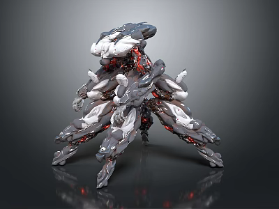 Sci Fi Game And Movie Character With Mechanical Multi Limbed Gray Red Complex Structure 3d model