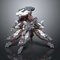 Sci Fi Game And Movie Character With Mechanical Multi Limbed Gray Red Complex Structure