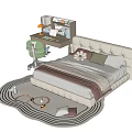 Cozy Children's Bed With Upholstered Headboard Soft Pillows And Knitted Rug In Kids Room