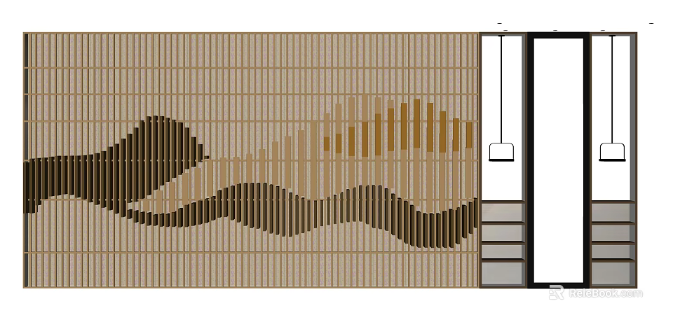 Bamboo Room Divider With Wavy Pattern For Modern Home Interior Design 3d model