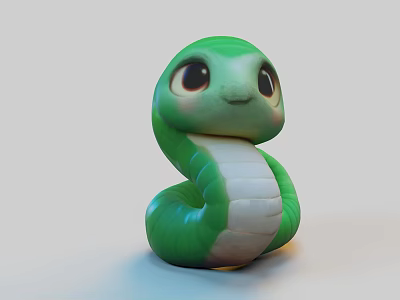Cute Green Cartoon Snake Reptile With Big Eyes And White Belly Curled Up 3d model