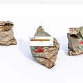 Three Crumpled Paper Bags With Red Green Patterns For Household Use