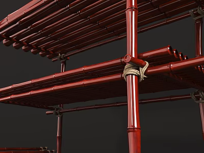 Red Bamboo Storage Rack with Multi Tiered Shelves and Tied Details for Home Organization 3d model