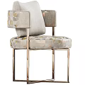 Stylish Accent Chair With Beige Backrest Geometric Pattern Fabric And Golden Metal Frame