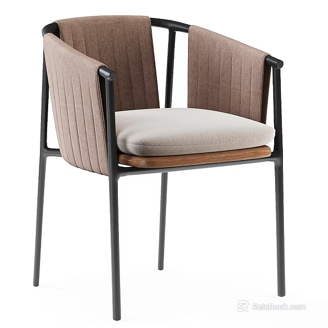 Modern Fabric Backrest Dining Chair With Black Metal Frame And Wooden Seat 3d model 