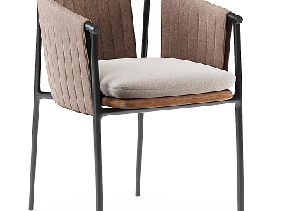 Modern Fabric Backrest Dining Chair With Black Metal Frame And Wooden Seat 3d model