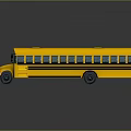 3D Rendered Yellow School Bus with Black Stripes Windows Roof Vents and Reflection
