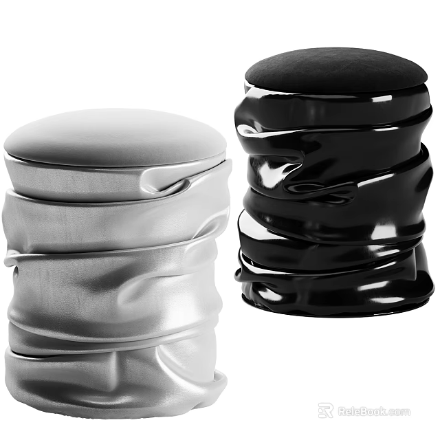 Modern Sleek Stools With Silver And Black Pleated Design And Round Seats 3d model 
