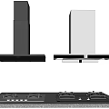 Modern Kitchen Appliances With Black And White Range Hoods And Gas Stoves