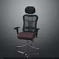 Black Mesh Back Office Chair With Purple Seat Armrests And Silver Wheels