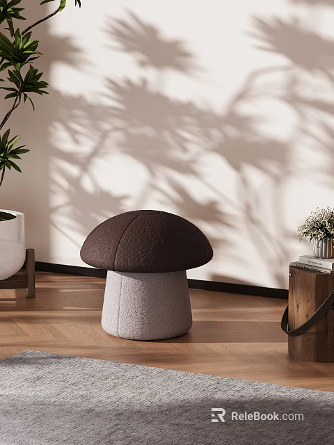 Mushroom Shaped Leisure Chair Dark Brown Top And Gray Base With Shadow Patterns On Wall 3d model 