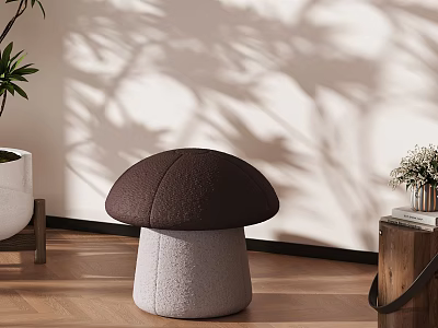 Mushroom Shaped Leisure Chair Dark Brown Top And Gray Base With Shadow Patterns On Wall 3d model
