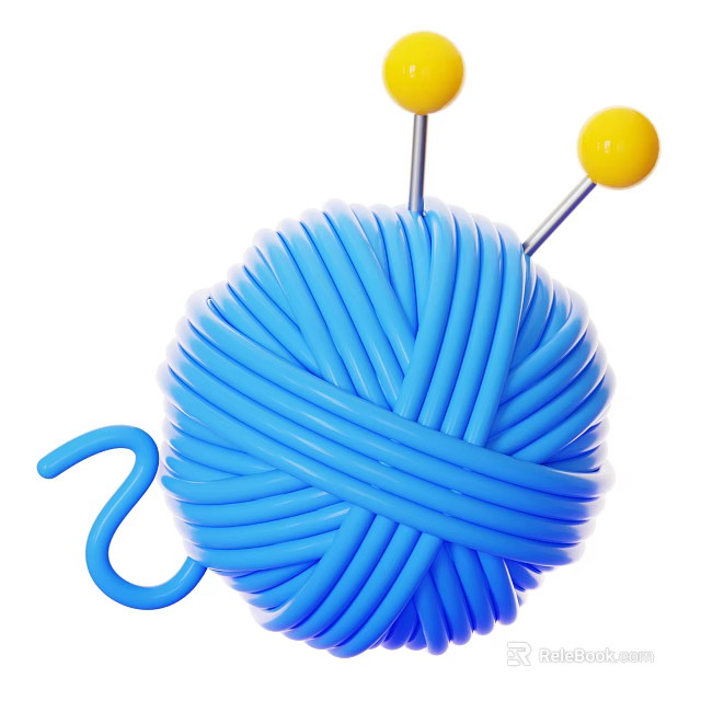 Blue Yarn Ball With Yellow Ball Tip Knitting Needles For Craft Supplies 3d model 