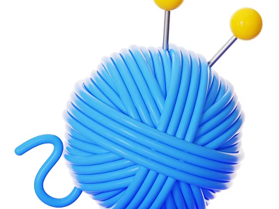 Blue Yarn Ball With Yellow Ball Tip Knitting Needles For Craft Supplies 3d model