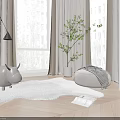 Modern Living Room With Single Sofa Plush Rug Indoor Plant Window And Wooden Floor