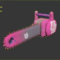 Pink Chainsaw with Graffiti Design POWER Text Cat Face Graphic and Star Decorations