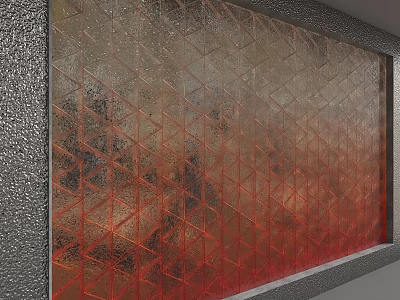 Red Geometric Pattern Glass Interior Partition With Textured Surface And Metal Frame 3d model