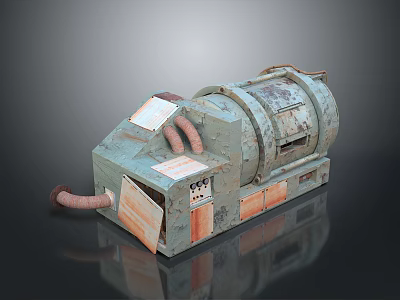 Vintage Rusted Industrial Metal Equipment With Exposed Pipes And Worn Labels 3d model
