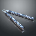Traditional Black Nunchucks With Ornate White Decorative Patterns And Metal Chain
