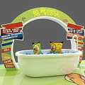 Green Themed Play Area Featuring Slide Round Pavilion Ramen Bowls And Cartoon Decorations