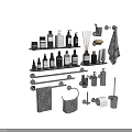 Modern Bathroom Accessories Including Shelves Towel Racks Soap Dispensers Towels And Toothbrush Holders