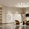 Fashion Clothing Store Interior With Hanging White Dresses Various Clothes Display Racks And Cozy Chairs