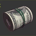 Rolled US Dollar Bills Secured With Green Rubber Bands On Dark Background