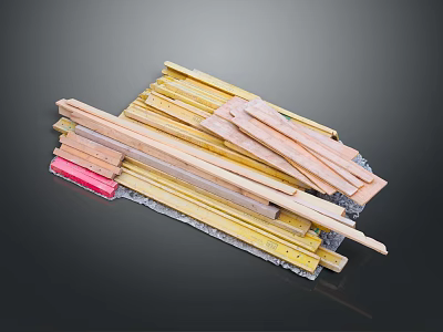 Colorful Wooden Slats Table And Chair Set With Yellow Pink Light Wood Tones 3d model