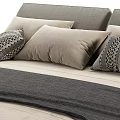 Modern Double Bed Design With Light Gray Upholstery Pillows And Throw Blanket 3d model