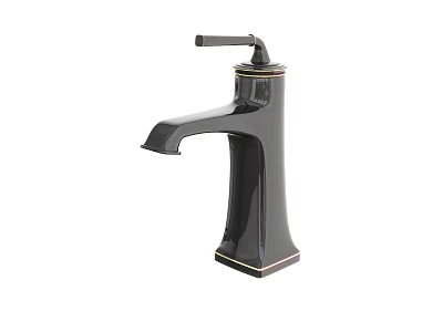Modern High Arc Glossy Black Faucet With Single Handle And Gold Trim Design 3d model