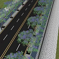 Scenic Municipal Road With Purple Trees Vehicles Sidewalks And Pedestrians