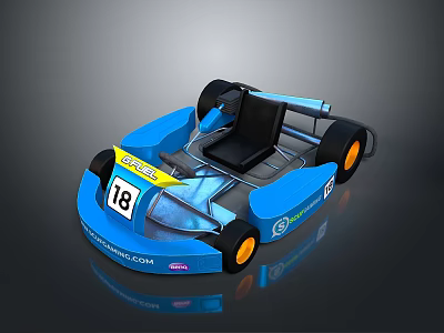 Blue Go Kart With Number 18 ECO Racing Black Seat And Orange Wheels 3d model