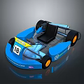 Blue Go Kart With Number 18 ECO Racing Black Seat And Orange Wheels
