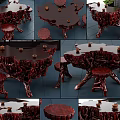 Handcrafted Root Carving Tea Table With Natural Tree Root Design Solid Wood And Matching Stools