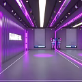 Rainfall Sports Fitness Stage Featuring Purple Neon Lighting And Modern Design