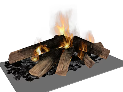 Outdoor Garden Decor With Burning Logs Flames And Coal On Metal Platform 3d model