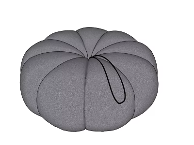 Gray Pumpkin Shaped Ottoman With Petal Design And Black Handle 3d model