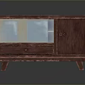 Vintage Wooden Storage Cabinet With Glass Doors Drawer And Decorative Legs
