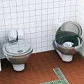 Cafeteria Interior With White Tiled Walls Brown Floor Green Mat And Silver Equipment