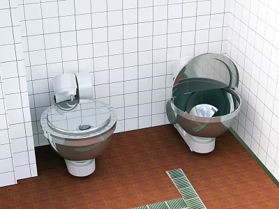 Cafeteria Interior With White Tiled Walls Brown Floor Green Mat And Silver Equipment 3d model
